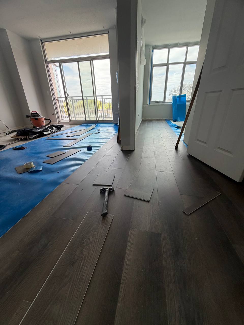 LVP flooring installation in progress in Chicago condo